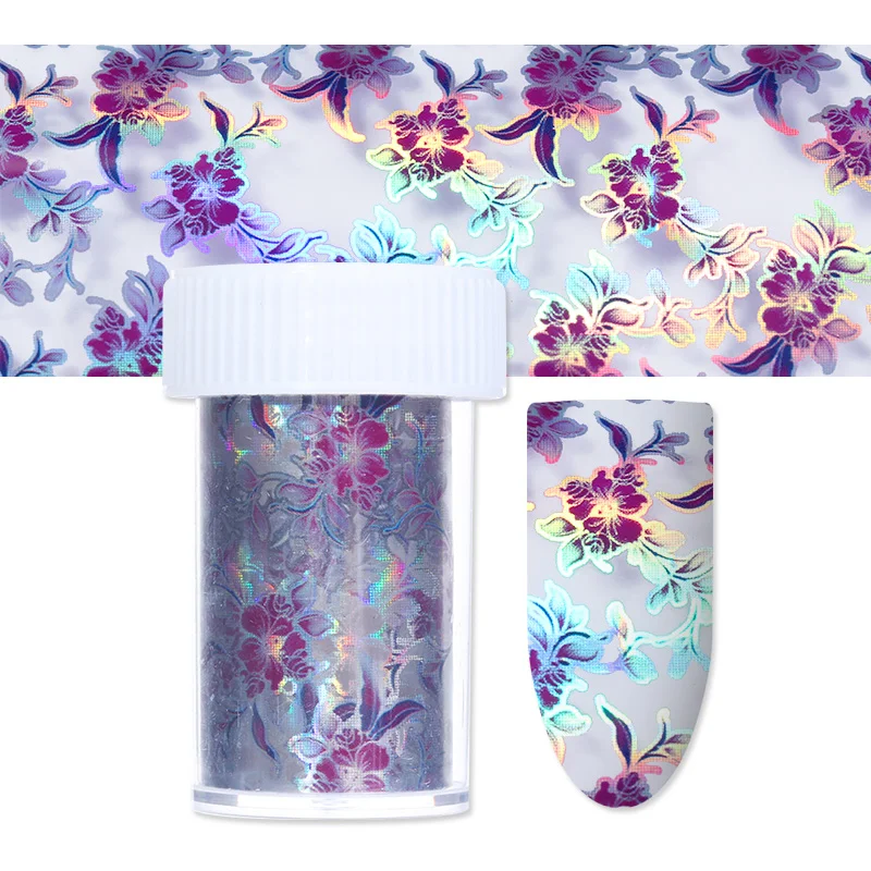 

1 Roll Purple Flower Holographic Nail Sticker 4*120cm Starry Nail Foil Holo Nail Art Transfer Sticker for Nail Art Decoration
