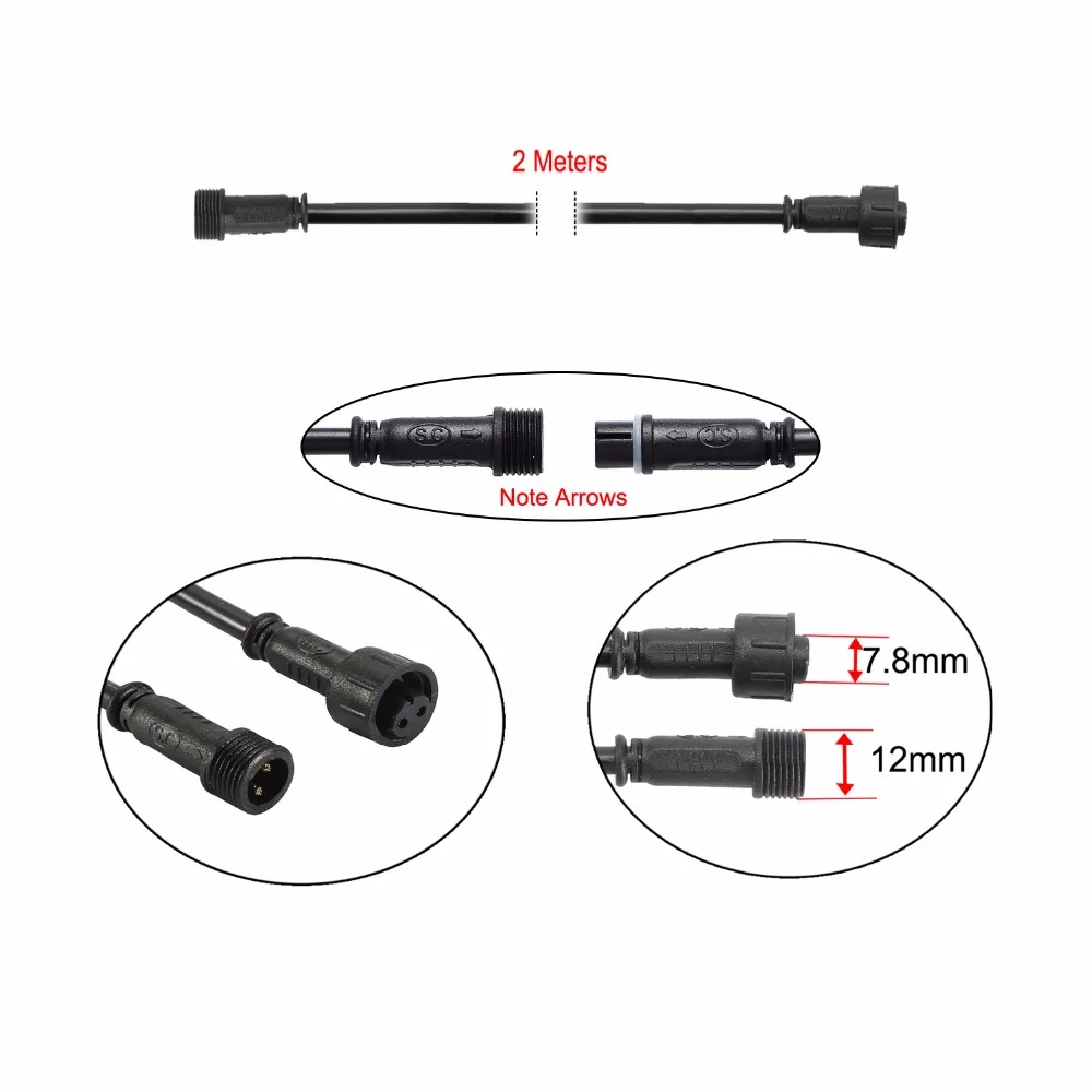 8/12 мм IP67 LED продлить Кабели Применение один Цвета Лампы для мотоциклов 2 Pin с 1/2/3 метр удлинитель 5 шт./лот