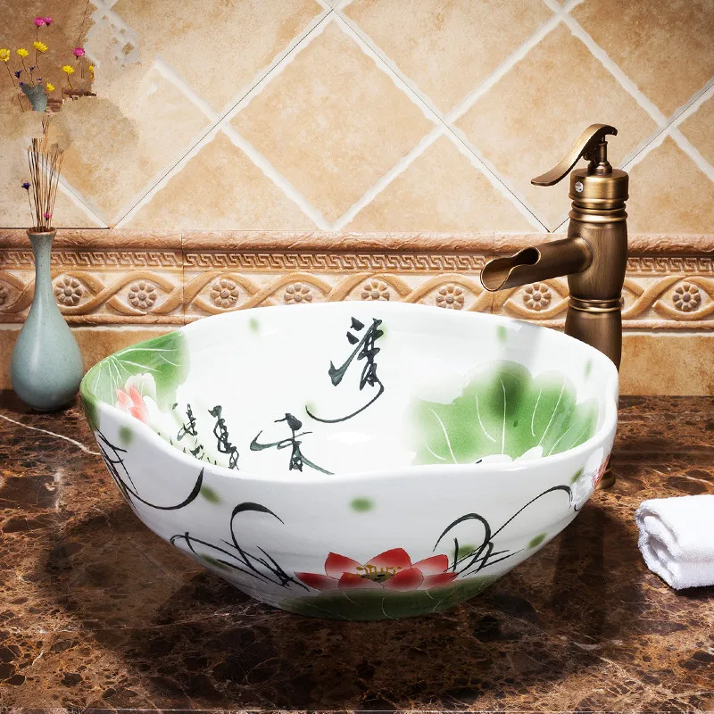 Europe Vintage Style Ceramic Art Basin Sink Counter Top Wash Basin Bathroom Vessel Sinks vanities ceramics bathroom wash basin (5)