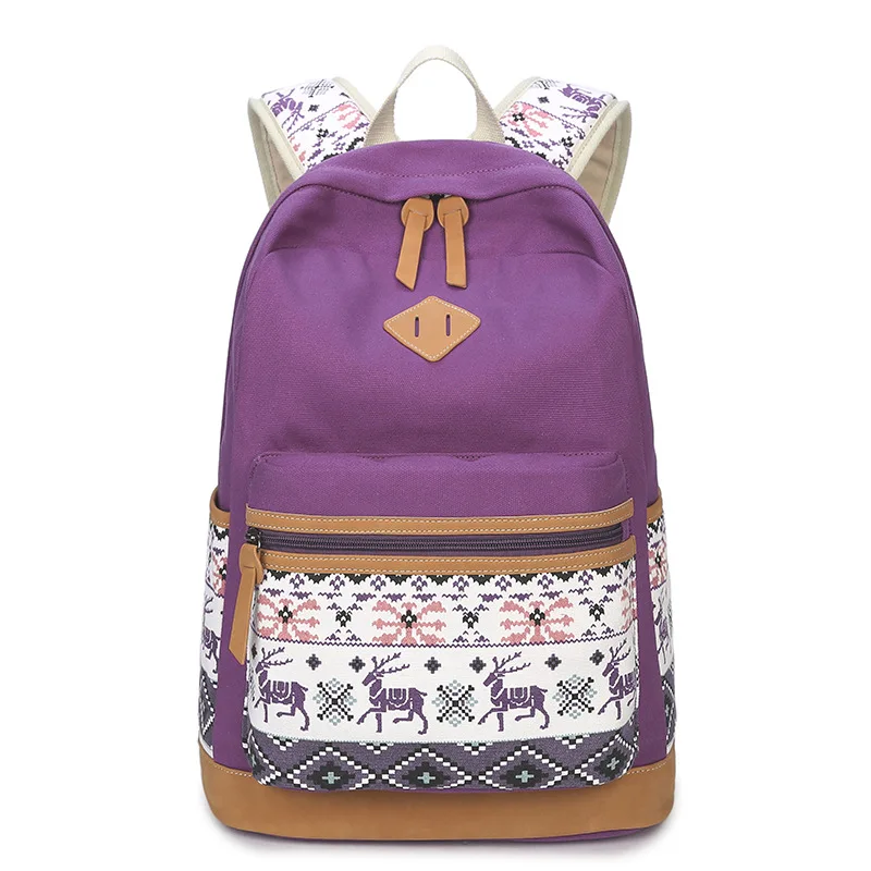 6 Colors Canvas Backpack Women Dear Printing Junior High School Backpack Bag for Teenager Girls Rucksack