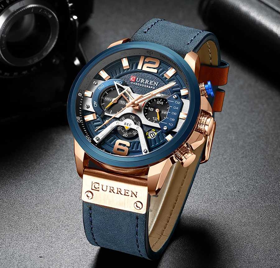 Часы для мужчин Curren Лидирующий бренд Модный хронограф мужские часы кожаные водонепроницаемые спортивные часы Мужские наручные часы reloj hombre