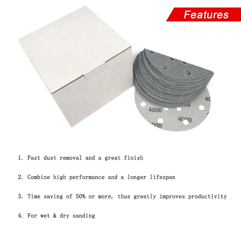 6 дюймов 17 отверстий FV Сверхтонкий шлифовальный диск Водонепроницаемая наждачная бумага 600-4000 Грит для влажной или сухой автомобильной полировки(упаковка из 10