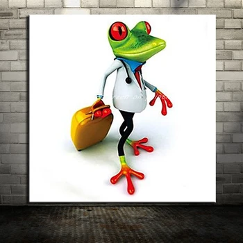 

Handpainted Travel Frog Animal Oil Painting On Canvas Painting Modern Canvas Wall Art Bedroom Decor No Framed Picture Wall Decor