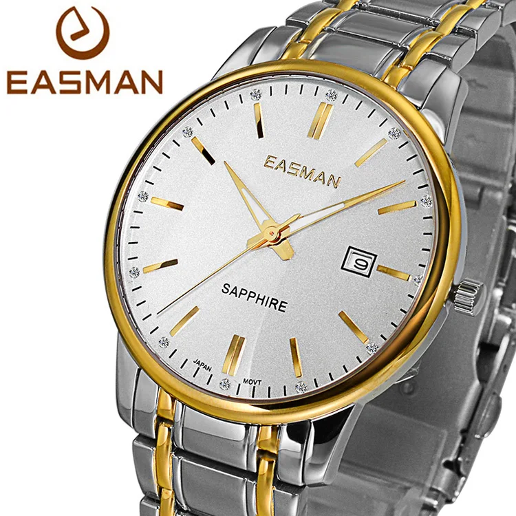 EASMAn Brand Mens Wristwatch Gold Top Designer White Classics Sapphire Luxury Solid Strap Clock Men Wristwatch