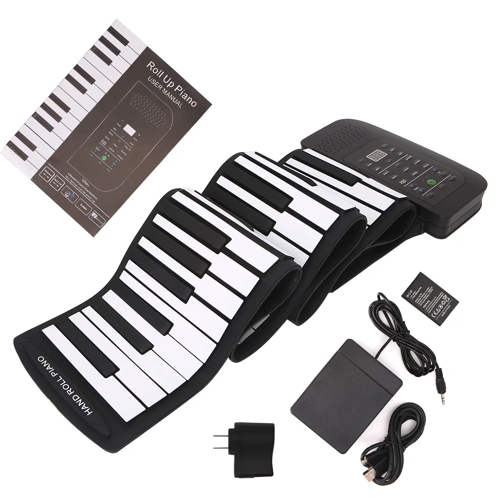 

140 Tones 88 Keys Keyboard Piano Silicone Roll Up Keyboard with Sustain Pedal 110-220V