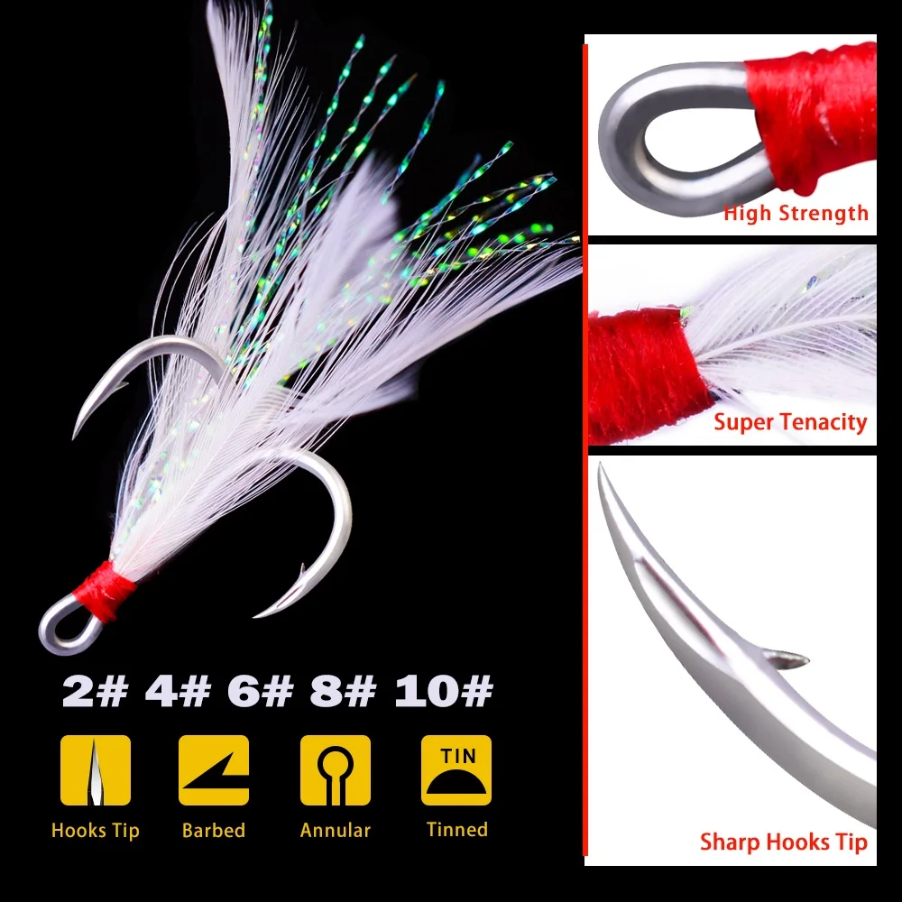 hot new 2019 10Pcs/lot fishing triple hook circle with feather treble strong fish hooks anzuelos de pesca 10 lot japan jigging