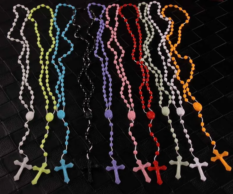 Plastic beads cross Religious Catholic Christian necklace mixed design
