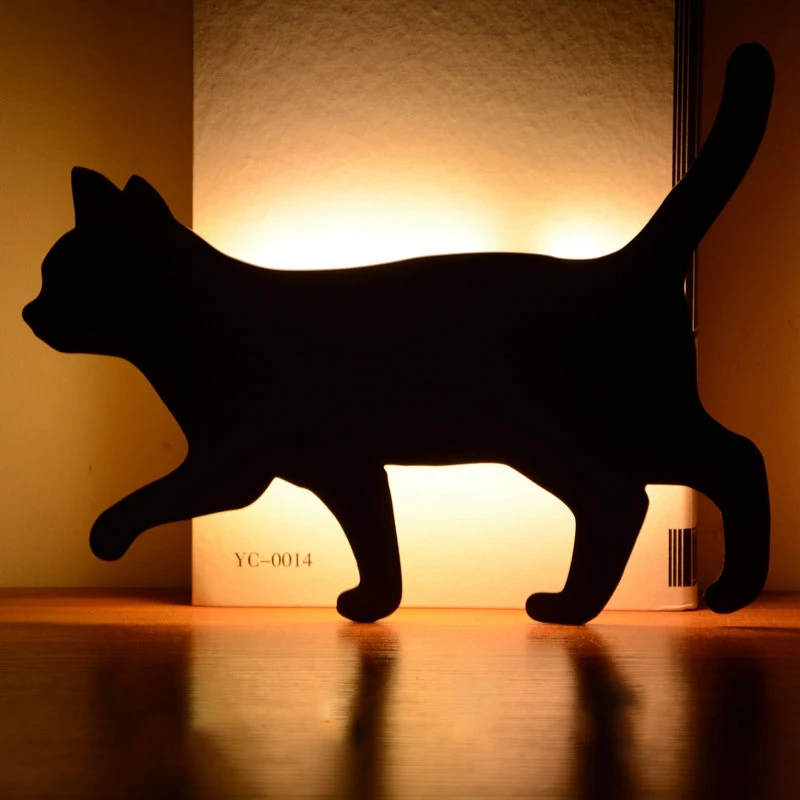 Cat shape Sensor&Voice Silhouette Lamp LED Night Light Nursery Sensor LED Battery Decorative Wall Lamp for Children Bedroom (8)