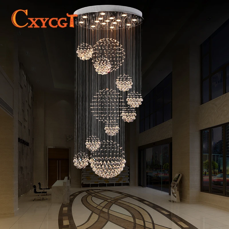 

Large Modern Crystal Double Helix Round Elegant Hotel Staircase Crystal Chandelier