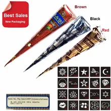 3 Piece Henna Cones Red Brown Black + 20 Stencils Temporary Tattoo machine Kits Body Art Ink For face glowing Paint airbrush golden phoenix book 14 temporary airbrush tattoo stencils mickey mouse and donald duck series for body art paint makeup cosmetic