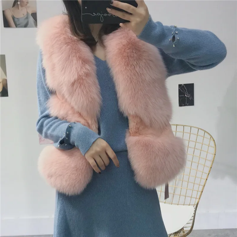 

2019 New Fashion S-XL Imported Whole Fox Fur Waistcoat Women Female Real Fur Short Coat Jacket Vest Autumn Winter