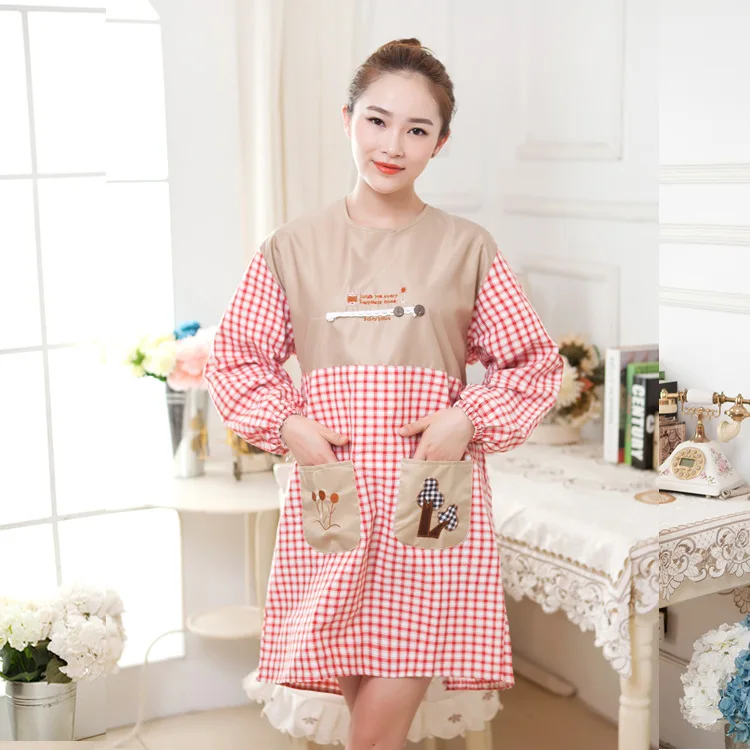 Woman Long sleeved Apron Linen Cotton Adjustable Apron Overalls Anti Oil Stain Pockets for Waiter Kitchen Anti dress Overclothes