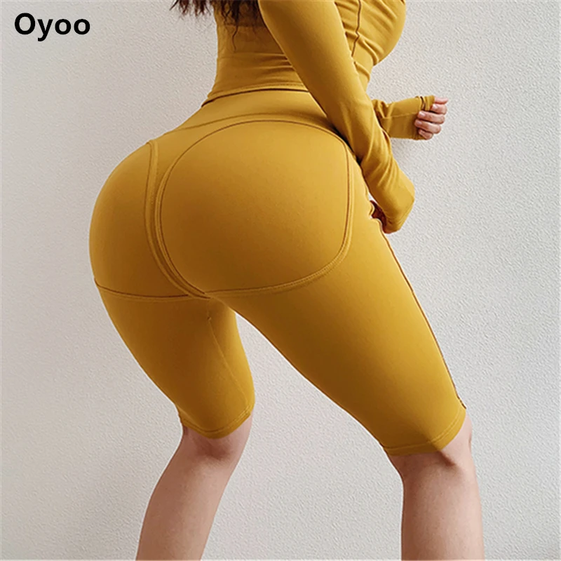 

Oyoo Women's Compression Training Tight Short High Waist Butt Lift Workout Yoga Shorts Mid-Length Sculpt Leggings Fitness Shorts