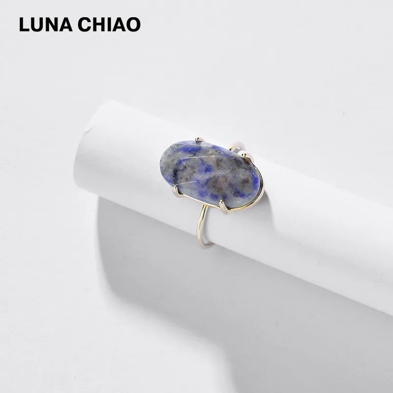 

LUNA CHIAO KC gold Plating Prong Setting Brass Natural Stone Ring Flexible Free size Ring for Women