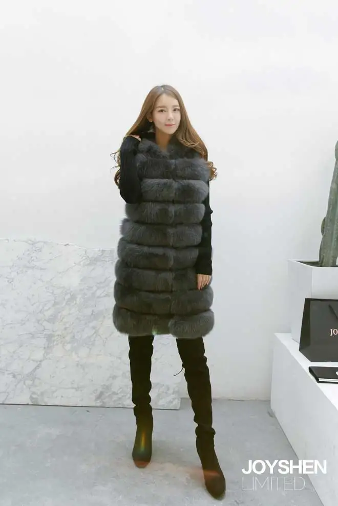 Cheap UPPIN 2019 New Fashion Fur Vest Women Winter With Hood Furry Cute Faux Fox Long Fur Vest Woman Plus Size Faux Fur Overcoat 11