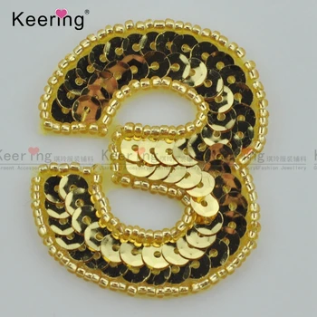 

Fancy Number "3" Design Gold Color Sequin Applique WRAB-011