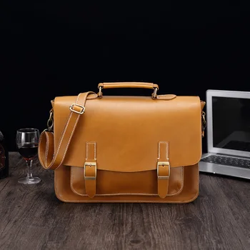 

022519 new hot men handbag male light brown large Satchels shoulder bag man vintage messenger bag
