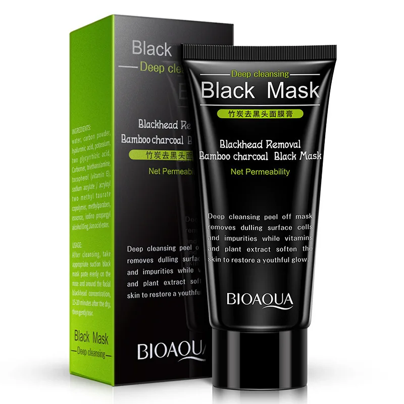 BIOAQUA питательные увлажняющие Удаление угрей бамбуковый уголь контроль выработки кожного жира черная маска глубокого очищения отшелушивающая маска для носа уменьшение пор, акне терапии - Цвет: black mask