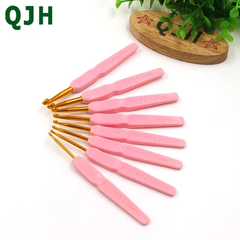 

QJH New Big Sale 8pcs/set Resin Aluminum Gold Hook Crochet Knitting Needles For Loom Tool DIY Craft Knitting Accessory 2.5-6.0mm