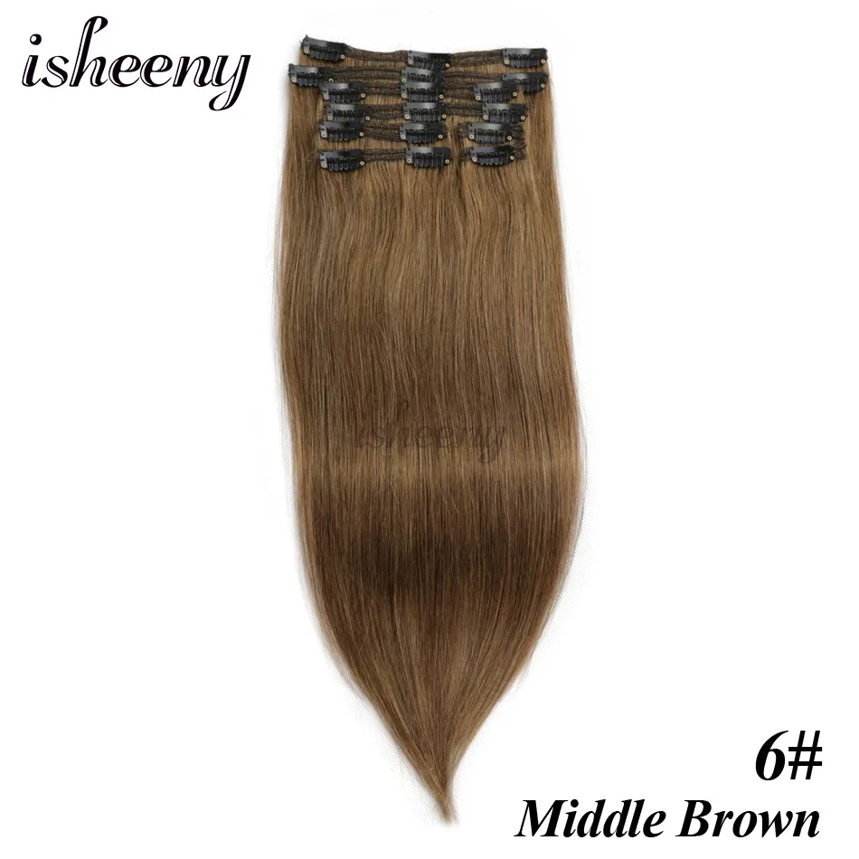 Color Seamless Human Remy In Brazilian Hair Stop118 8pcs/set Natural Head Extensions Isheeny 12"-20" Full discount Pure clip Last Straight 8 Color Seamless Human Remy 8