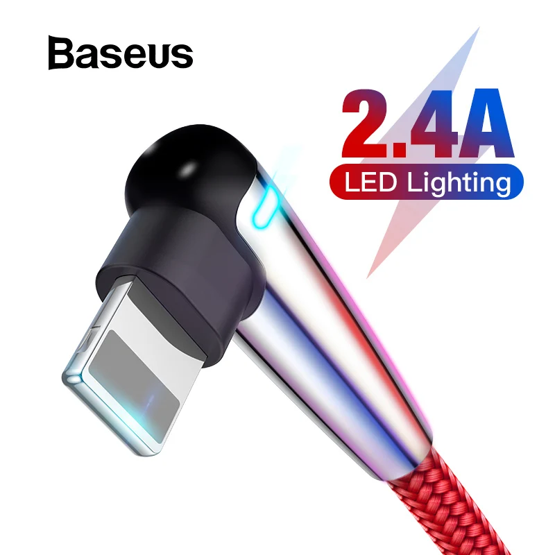 

Baseus Elbow USB Cable For iPhone Xs Max XR Xs 2.4A Fast Charging Data Cable for iPhone 8 7 6 6s Plus iPad Lighting Nylon Cord