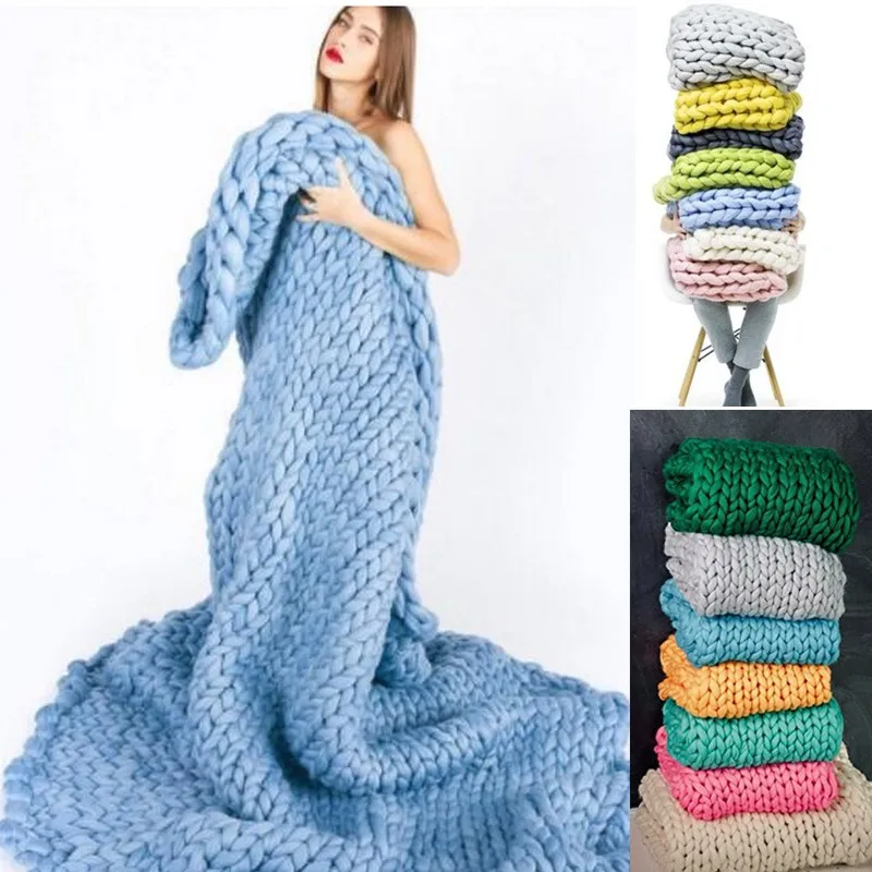 

KIDS Hand Weaving Photography Props Blankets Crochet Llinen Soft Knitting Blanket Soft Thick Line Giant Yarn Knitted Blanket