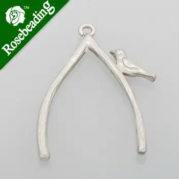 

2014 hot 21*29mm lovely modern charm,Wishbone with a little bird,Matte Rhodium,suit for necklace/bracelet/earring,sold 10pcs/pkg