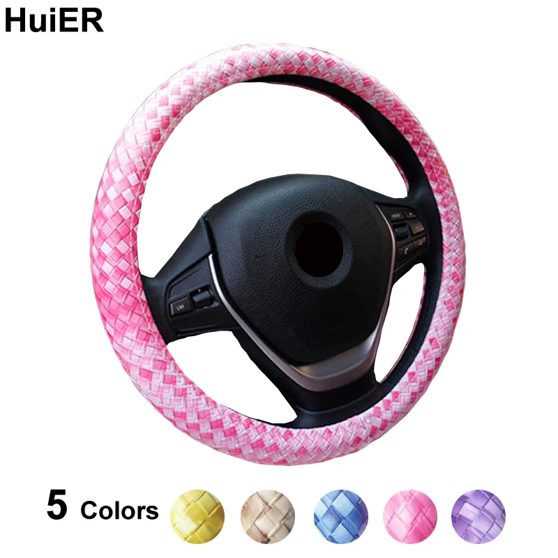 

HuiER 3D Leather Auto Car Steering Wheel Cover 5 Colors Anti-slip For 38CM Car Styling Steering-wheel Car-covers Free Shipping