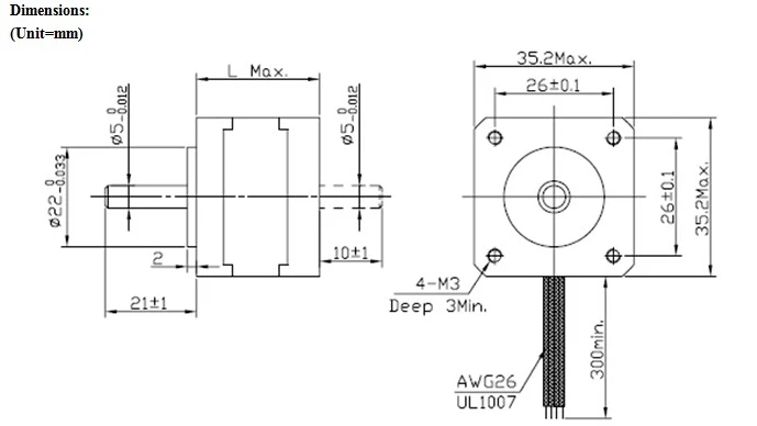 JKM NEMA14 1.8°35 Hybrid Stepper Motor 26mm Two Phase Stepper Motor