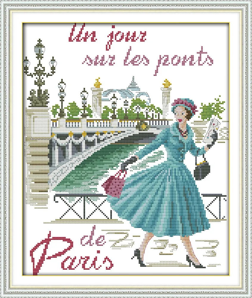 

New The blue skirt girl cotton people cross stitch kits 14ct white 11ct print embroidery DIY handmade needlework wall home decor