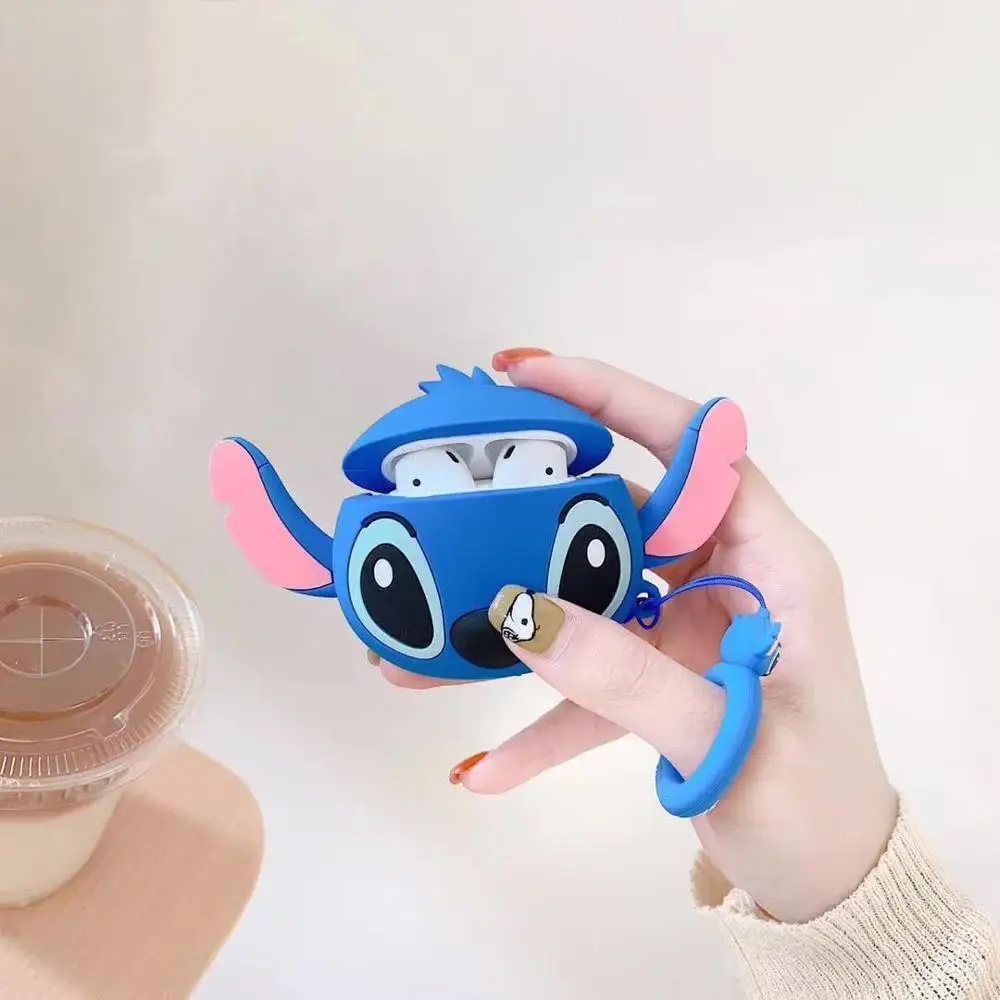 LOVERONY Cartoon Stitch Bluetooth Earphone 3D Silicone Case For Apple AirPods 2 1Earpods Protective Cover Cute Air pods Coque - Цвет: SDZ-BLUE