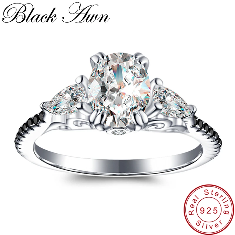 

[BLACK AWN] 2.5Gram 925 Sterling Silver Fine Jewelry Trendy Engagement Bague Wedding Rings for Women C338