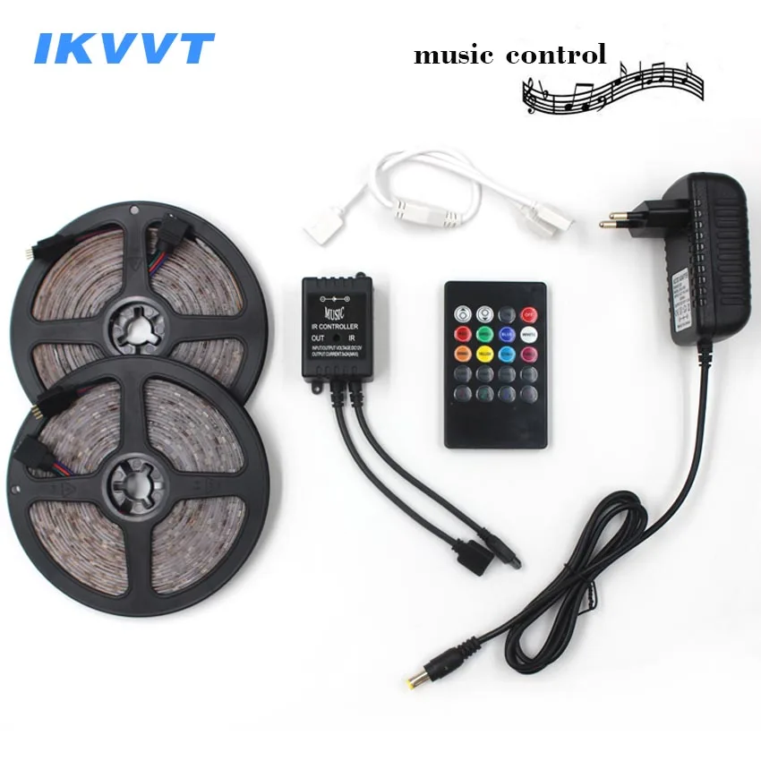 

IKVVT LED Strip Light SMD 2835 RGB DC 12V LED Diode Tape Tire led Ribbon with Music Remote Controller Power / Adapter Supply 12v