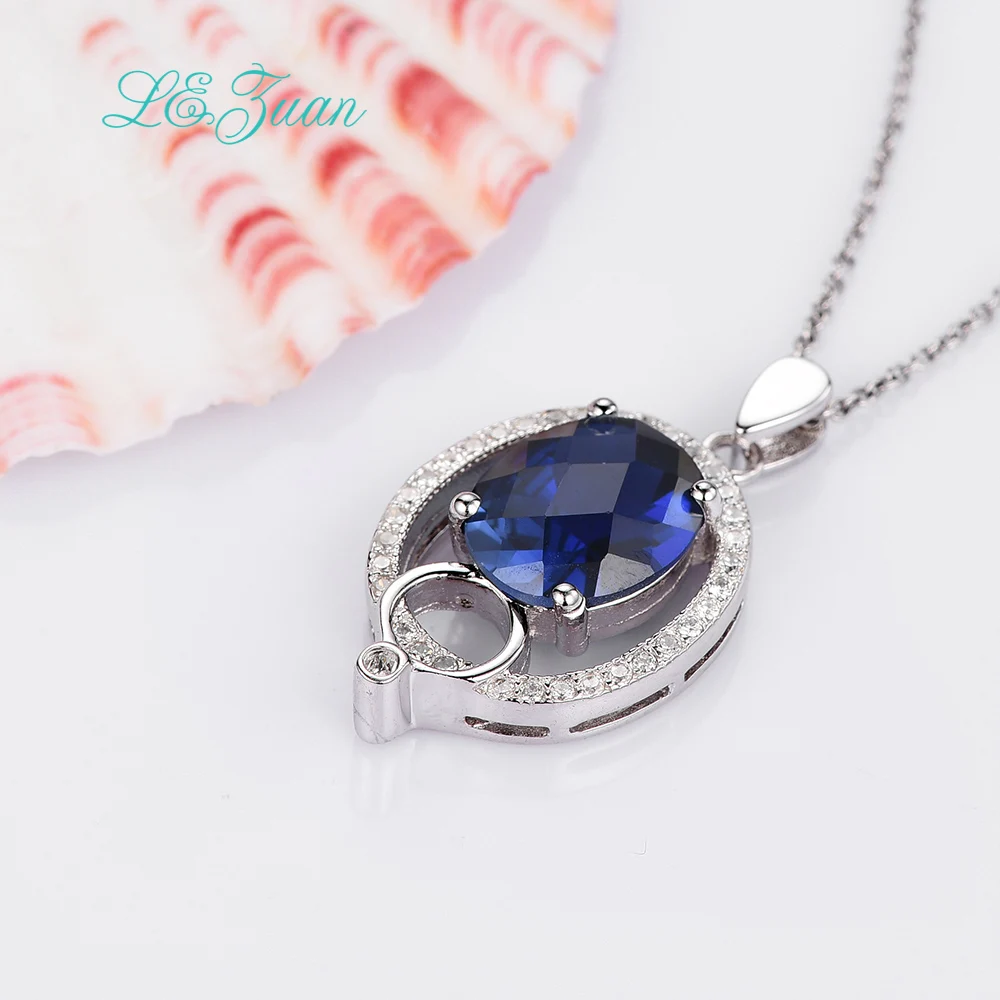 

L&zuan 925 Sterling Silver Jewelry Necklace 4.74ct Blue Stone Luxury Pendant Fine Jewelry Neckalces Pedants For Women