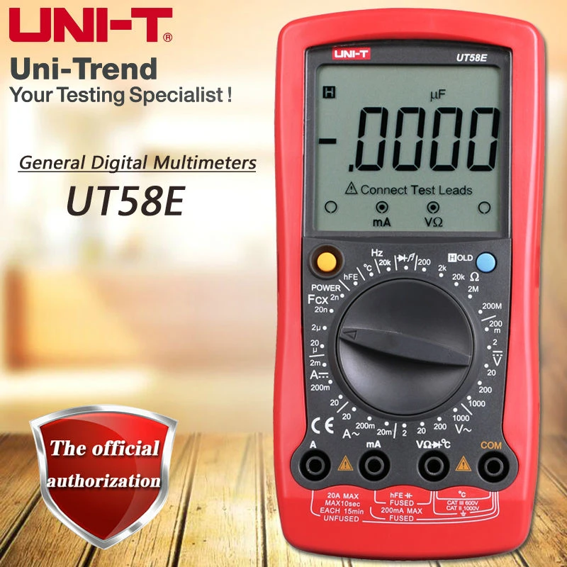 UNI-T UT58E General Digital Multimeter Full Icon LCD Display Temperature Frequency Capacitance Diode Transistor AC//DC Voltage Current Tester
