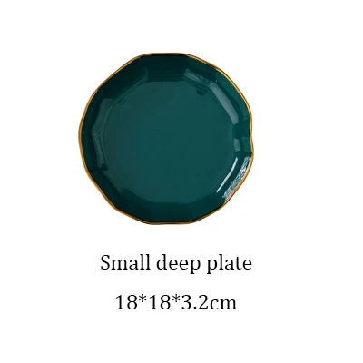 Small deep plate 1 шт. Королевский Зеленый Золотой набор керамической посуды бытовой фарфор стейк рыба фрукты тарелка салат риса лапши миска Ложка Вилка Нож - Цвет: Small deep plate