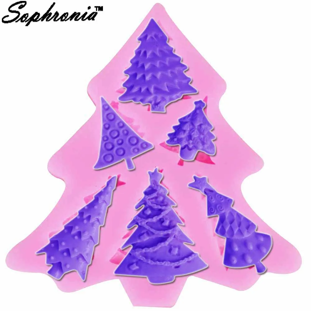 

Sophronia 6 Holes Christmas Tree Silicone Mold Cake Decoration Fondant cookies tool 3D Silicone Mould Gumpaste Candy Tools M829