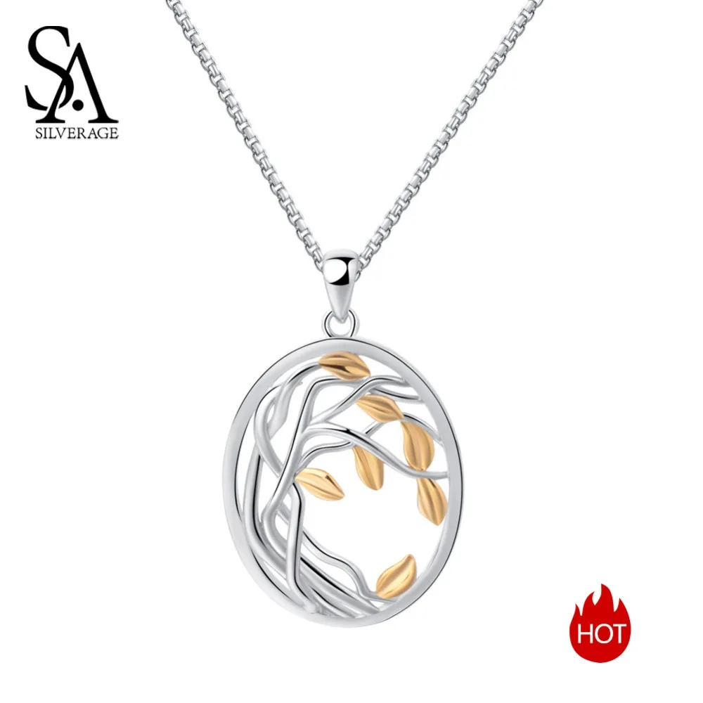 SA SILVERAGE 925 Sterling Silver Tree of Life Pendant Necklaces for Women Gold Color Silver Long Maxi Chain Necklace Chokers - Image 6