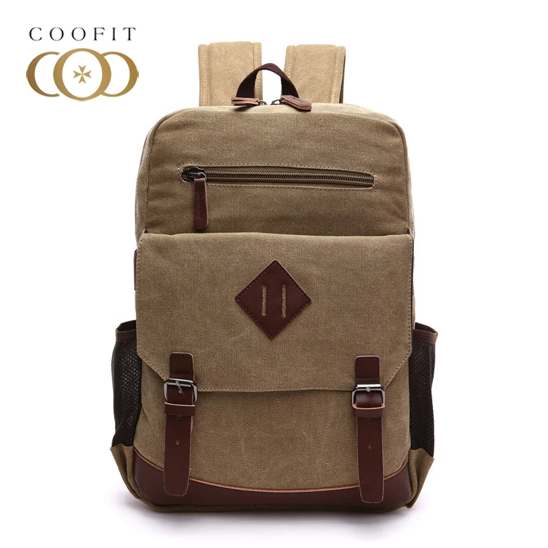 

Coofit Vintage Men's School Backpack Large Capacity 15-Inch Laptop Backpacks For Male Man Boys Teens Canvas Bagpack Bookbag