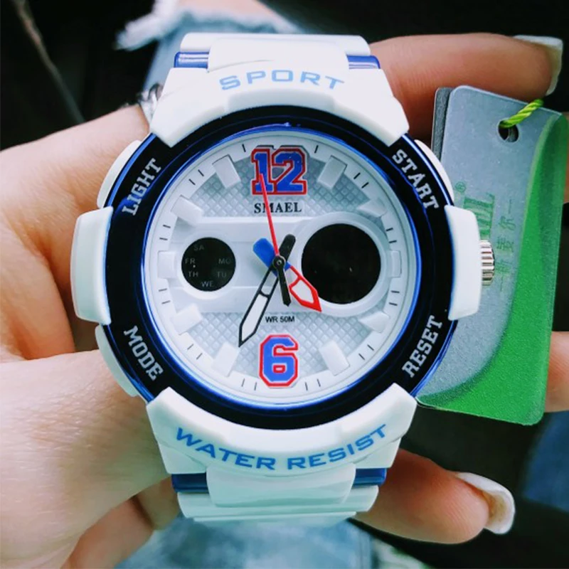 Ceny Zegarki sportowe dla kobiet zegarki damskie SMAEL Casual LED cyfrowy biały zegar kobieta eleganckie zegarki damskie relojes mujer wodoodporne