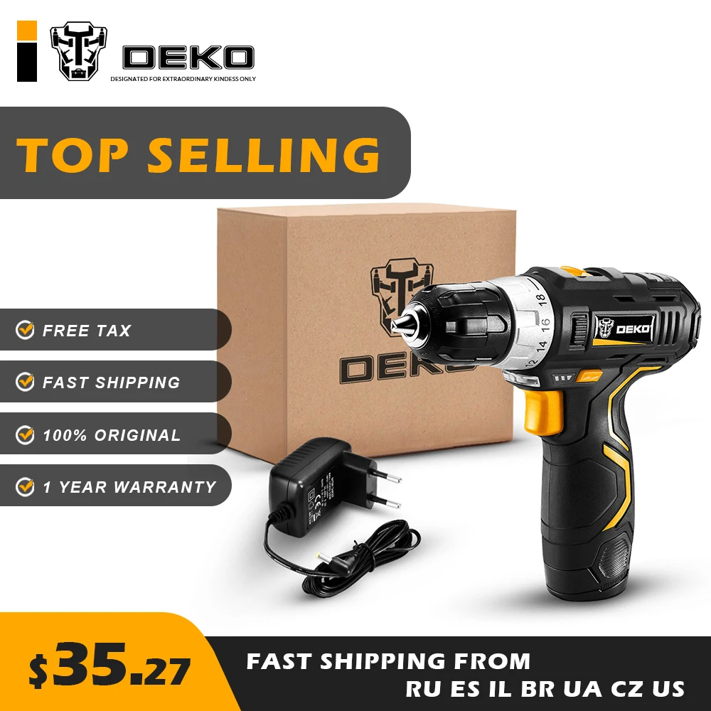 

DEKO GCD12DU3 12V MAX Cordless Drill Electric Screwdriver Mini Power Driver with LED Light Engraver Free Tax Home DIY