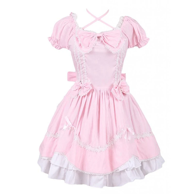 

Can be Custom 2018 Pink and White Short Sleeve Bow with Tie Gothic Victorian Lolita Dresses For Women Customized