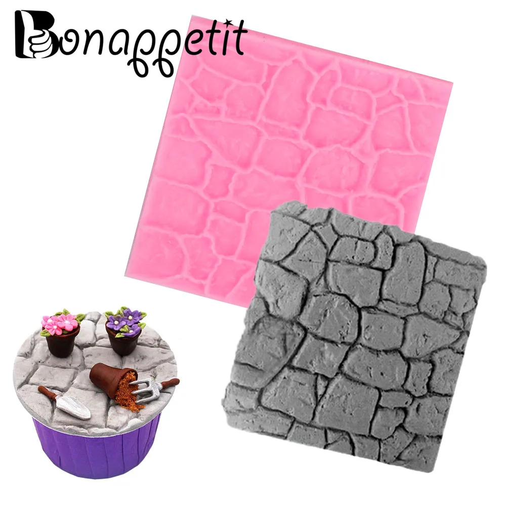 

New 3D Castle Farm Wall Rock Stone Silicone Fondant Mold Chocolate Cake Baking Mould DIY Bakeware Kitchen Accessories