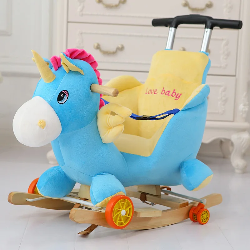 Multi-função de Madeira Animal de Pelúcia Cavalo de Balanço Cadeira de Balanço Carrinho de Bebê Unicórnio Elefante Mickey Trojan Brinquedo Criança & 4 unicórnio elefante mickey cavalo de balanço trojan