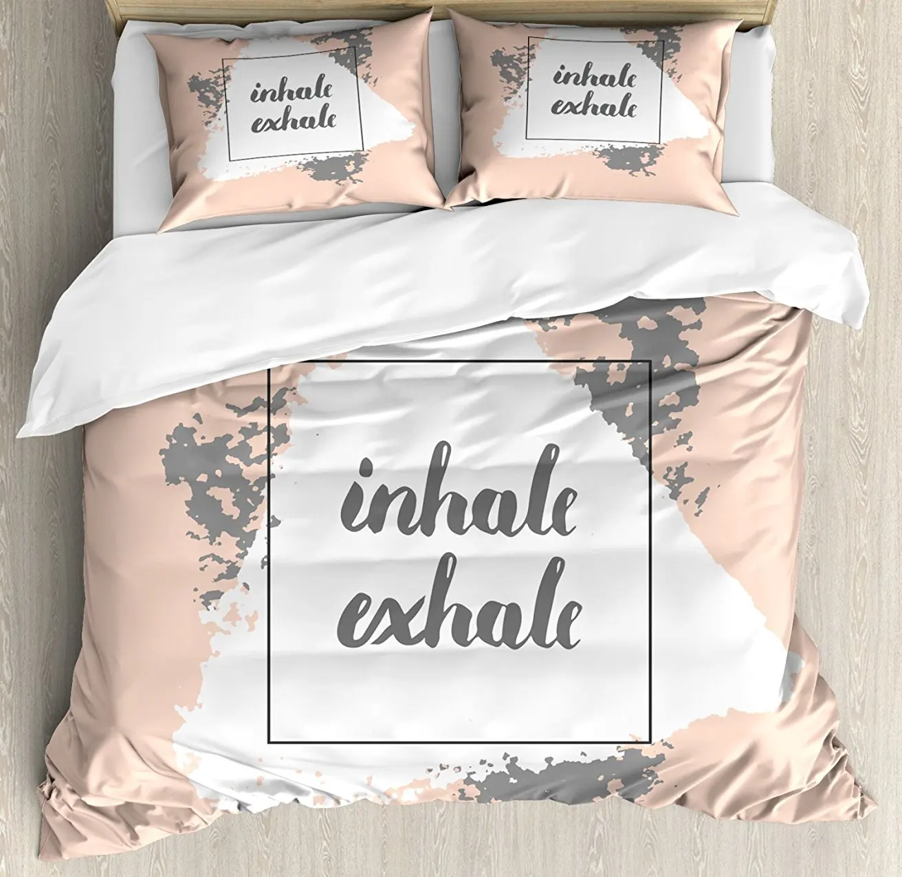 

Inhale Exhale King Size Duvet Cover Set, Grunge Paintbrush Motivational Sports and Zen Message Soft Pattern 4 Piece Bedding Set