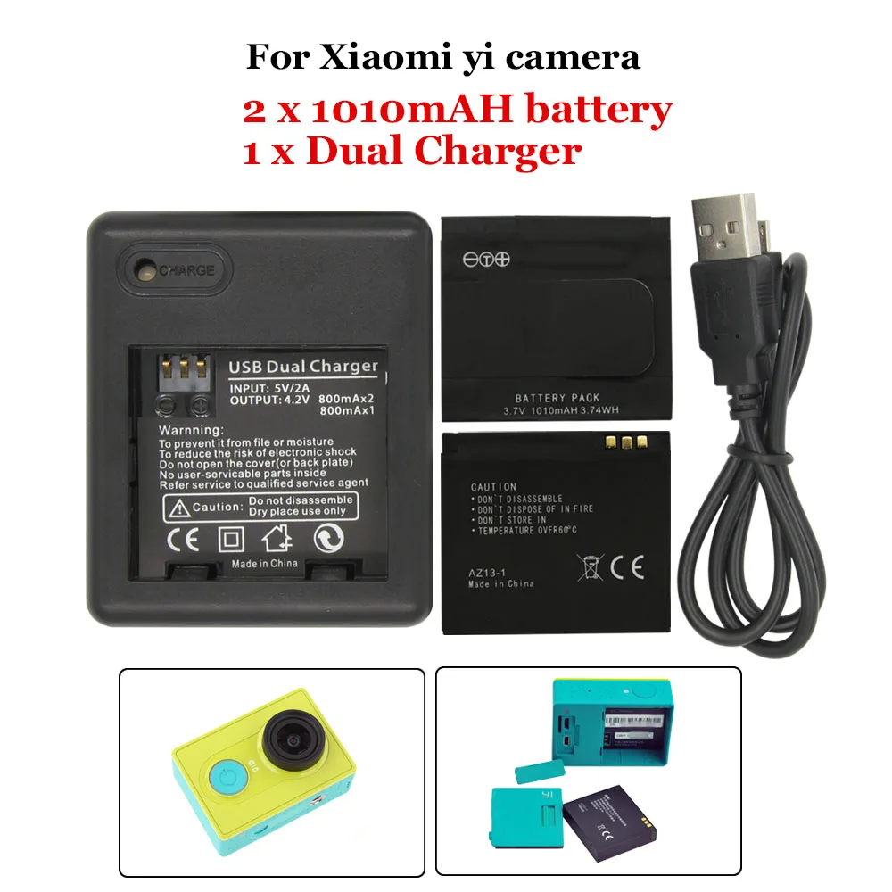    . 2  Li-Ion   Xiaomi yi Action Camera +      USB .