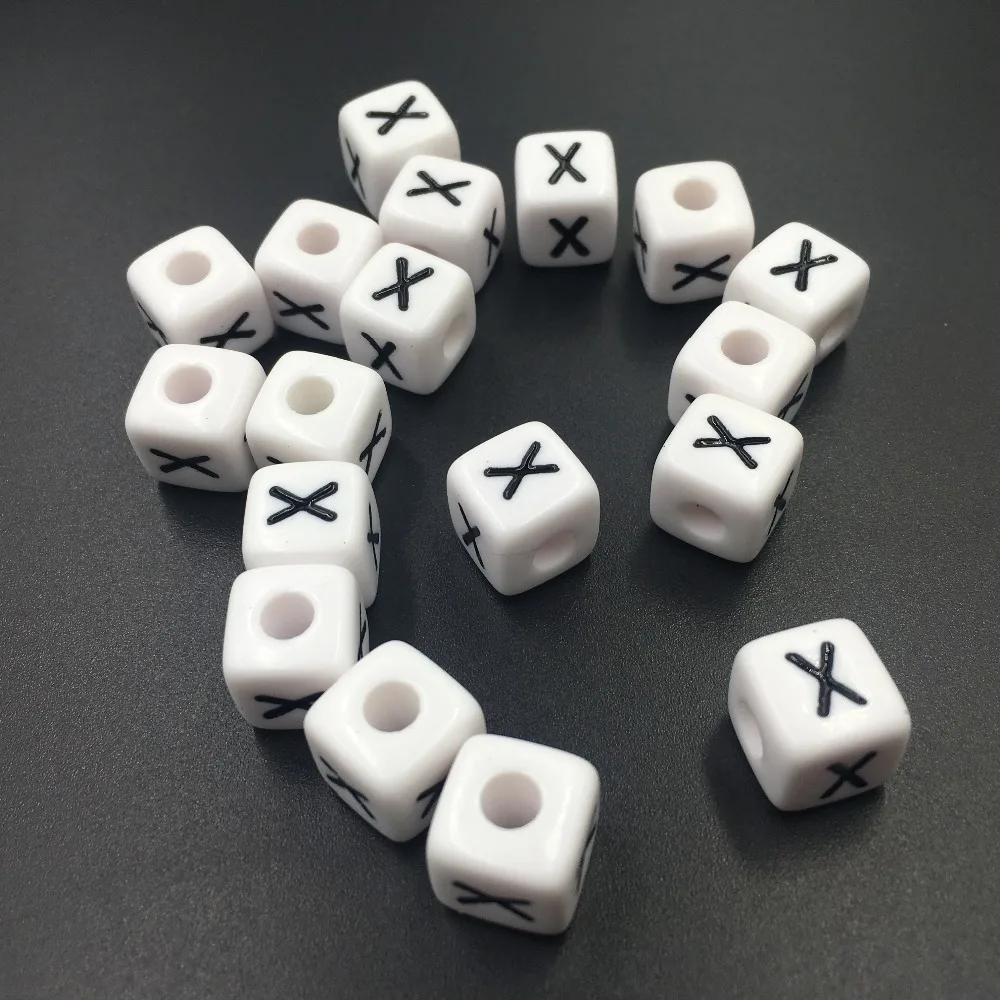 Mini Order 100PCS Single Initial X Printed Acrylic Letter Beads DIY Jewelry Findings 10mm Cube Square Alphabet English Initials | Украшения