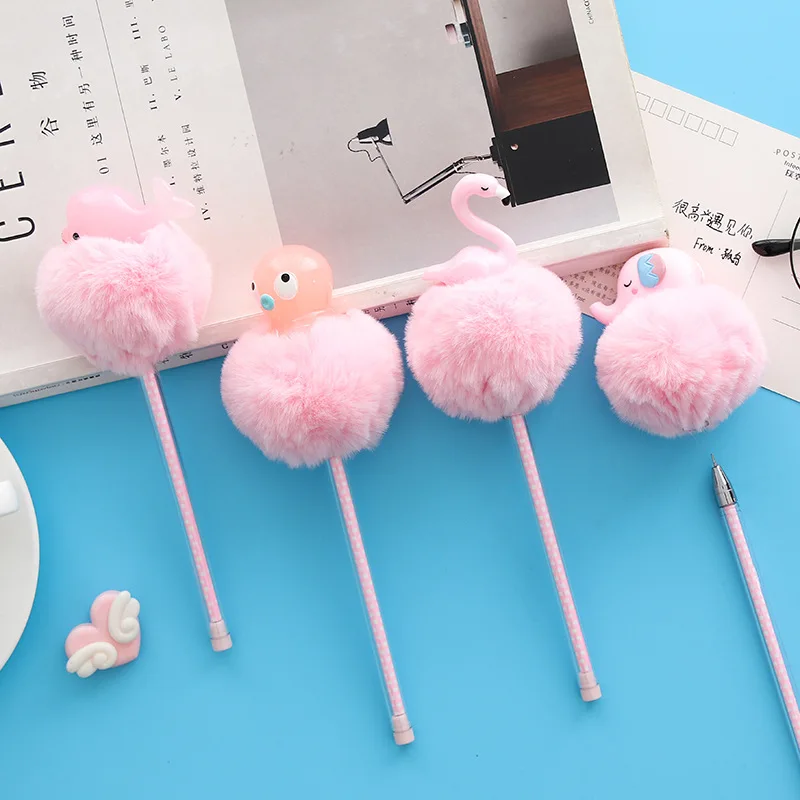 

Creative cute pink Animal Mermaid Flamingo Warm Ball Plush Pendant Gel Pen School & Office writing Supply Kawai Stationery Gift