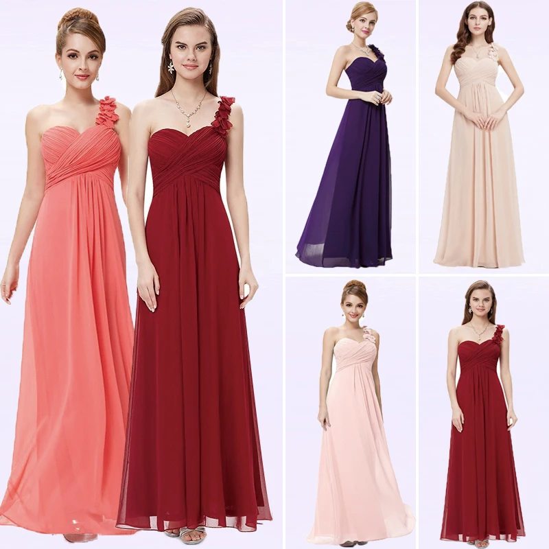 

Vestido Gasa Largo EB28679 Cheap A-line One-shoulder Long Party Dresses Chiffon Plus Size Wedding Guest Bridesmaid Dresses