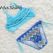 От 2 до 12 лет Девушки Плавание костюм синий бикини для маленькой девочки из двух предметов Плавание одежда для маленьких девочек ванный комплект пляжная одежда для плавания одежда
